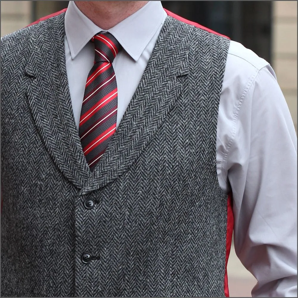 Harris Tweed  Grey Herringbone Waistcoat--