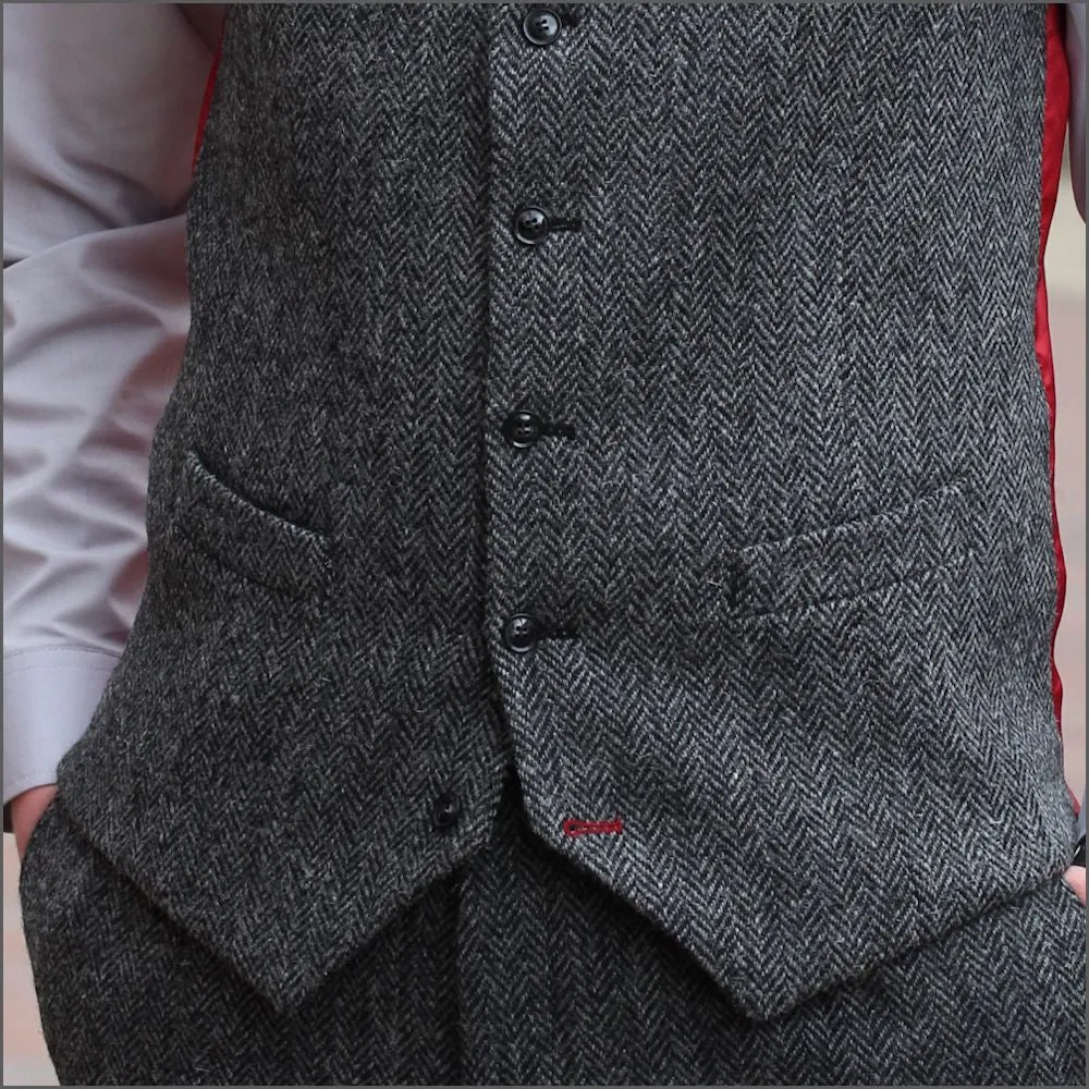 Harris Tweed  Grey Herringbone Waistcoat--