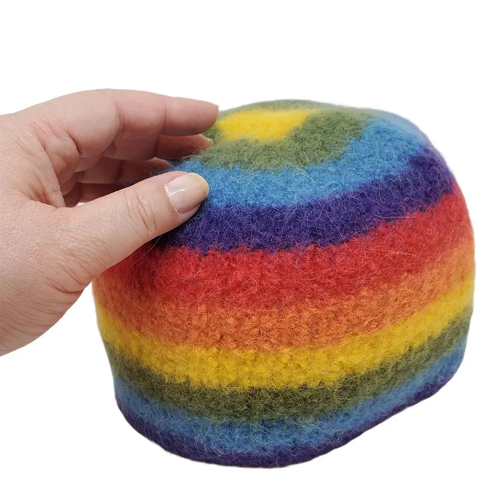 Hat - Felted Wool Cap in Rainbow Stripe (Assorted Sizes) by Snooter-doots