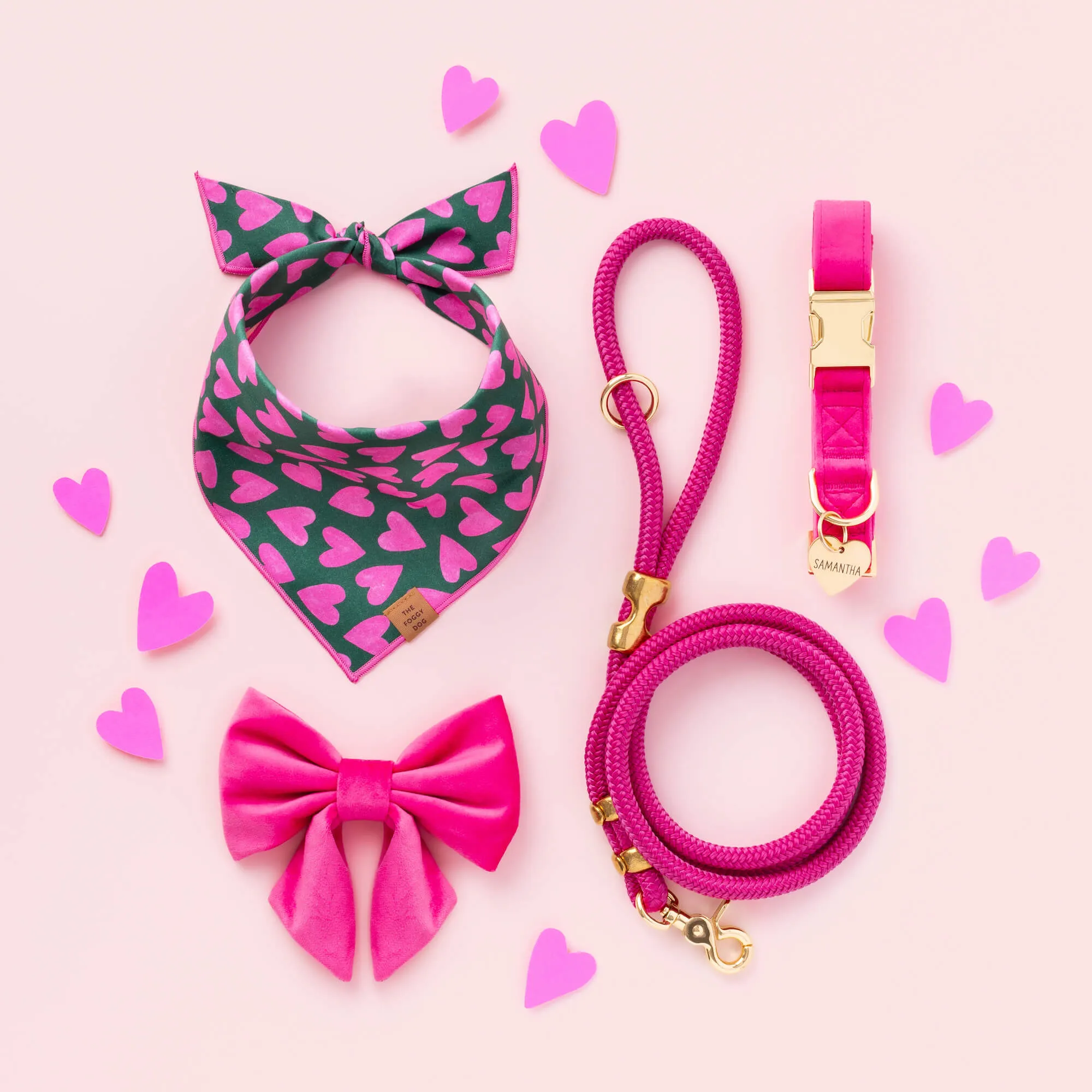 Hot Pink Velvet Lady Bow Collar