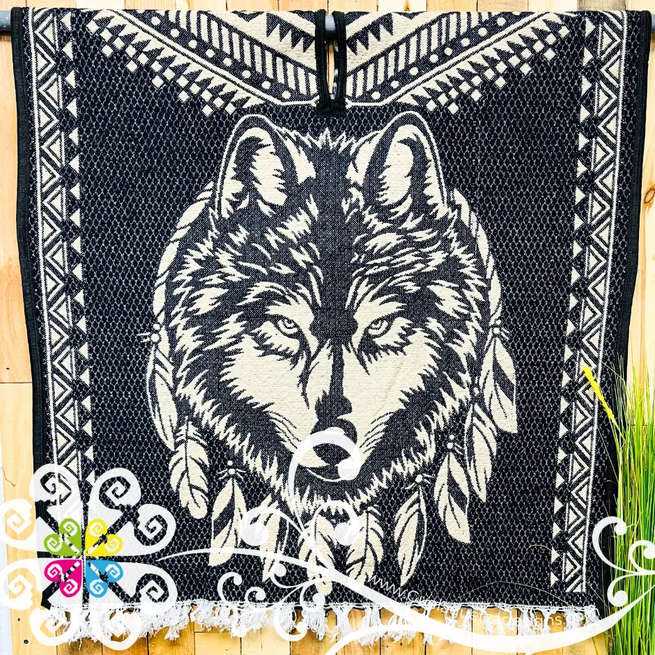 Howling Wolf Navy Blue Beige Gaban - Men Poncho