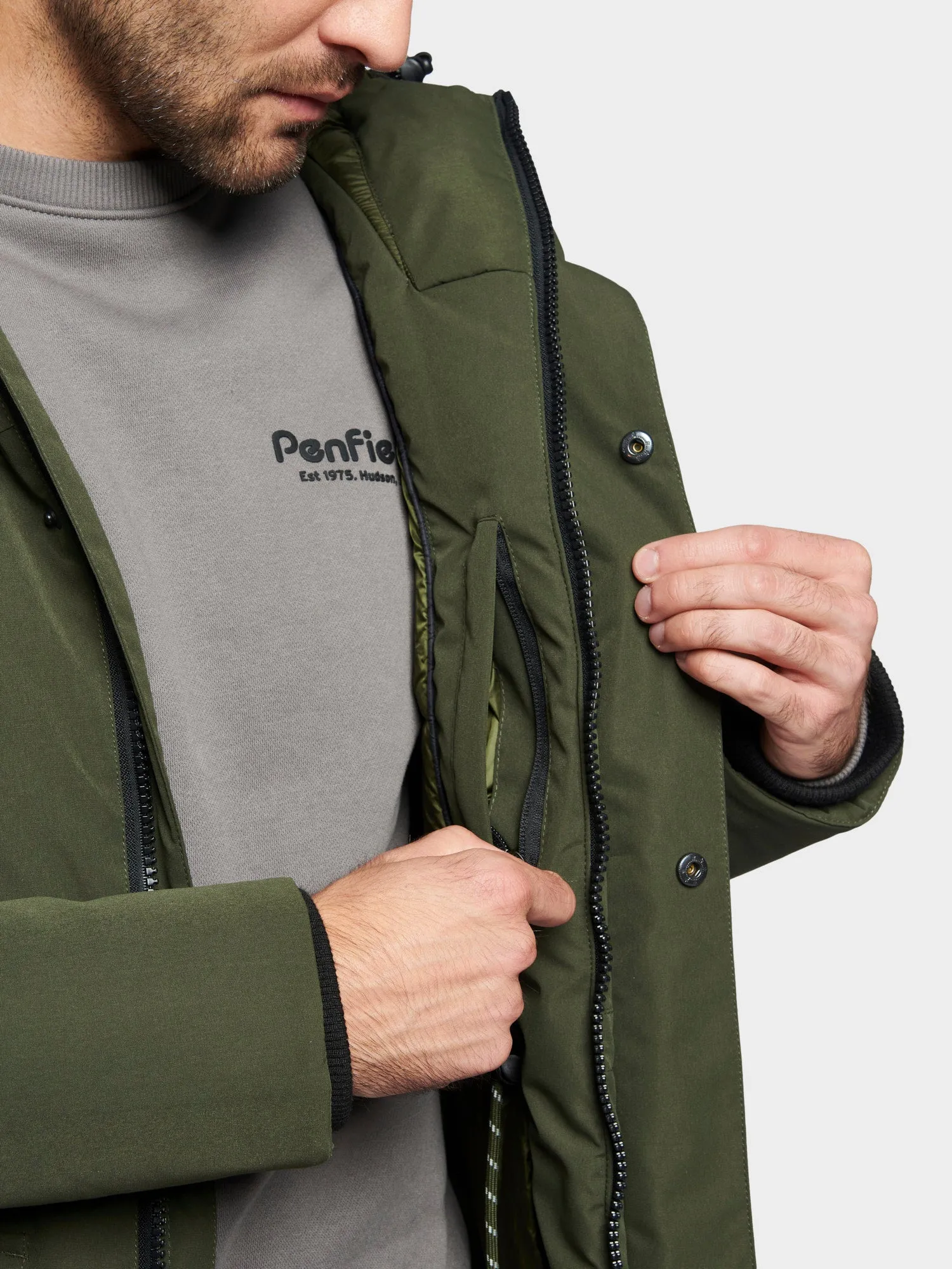 Hudson Script Technical Parka Jacket in Forest Night