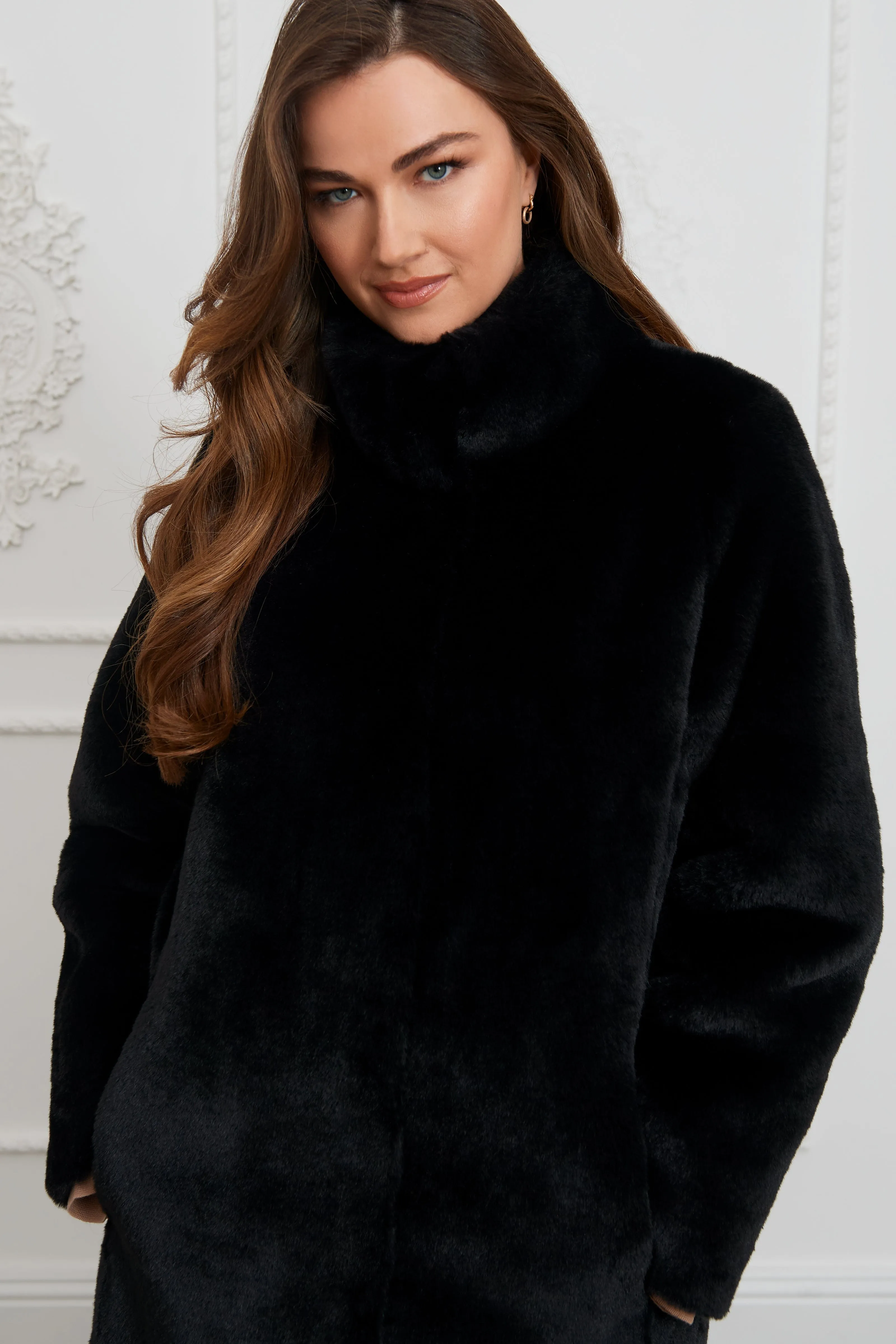 Jackie Recycled Vegan Faux Fur Shearling Coat | Black