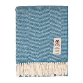 Jelly Bean Blue and White Pure New Wool Herringbone Dani Throw (190cm x 130cm)