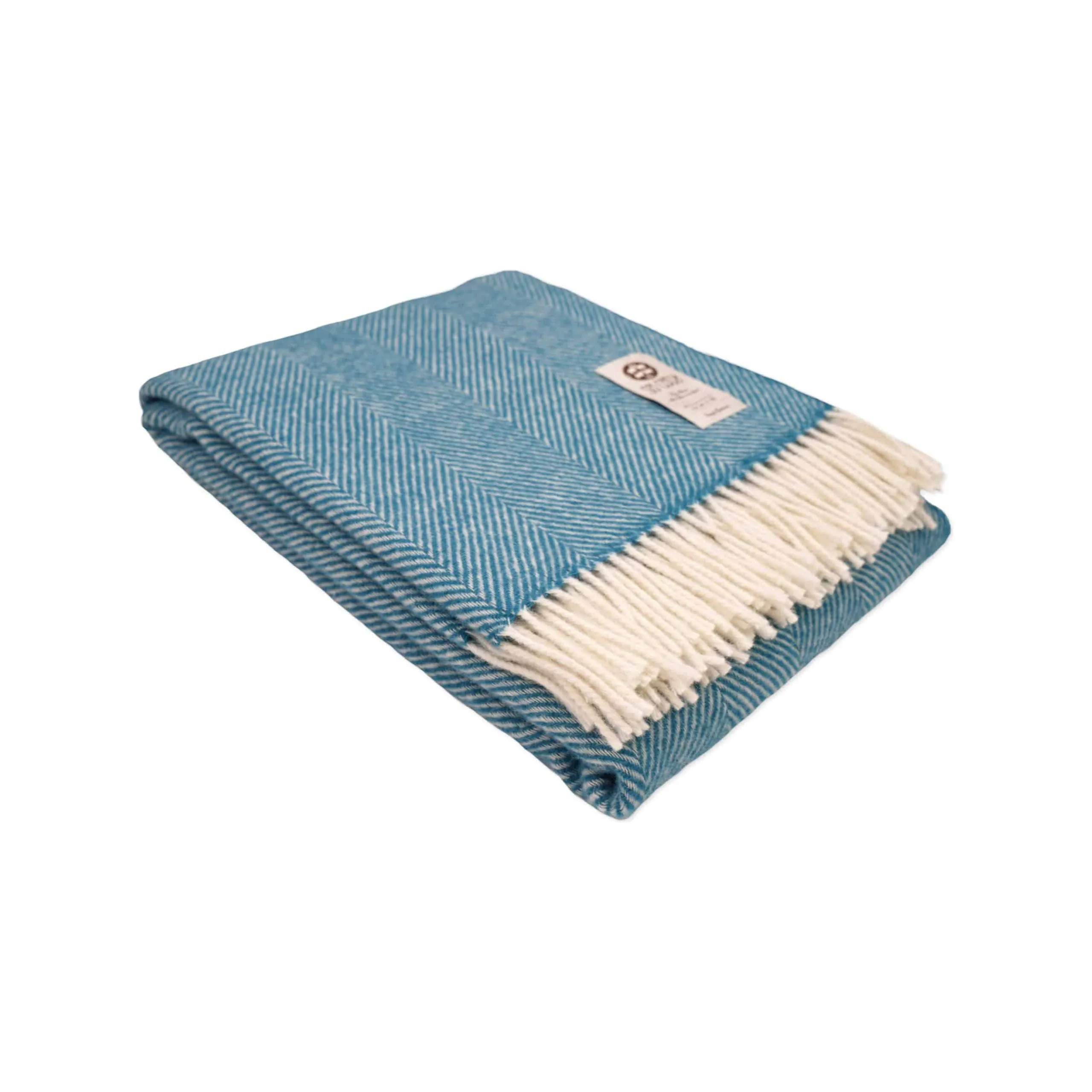 Jelly Bean Blue and White Pure New Wool Herringbone Dani Throw (190cm x 130cm)