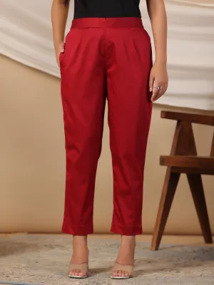 Juniper Maroon Solid Lycra Women Drawstring Pants With Single Side Pocket