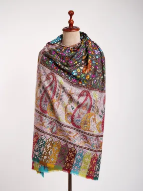 Kalamkari and Papier-mâché Fusion Pashmina Jamavar Shawl