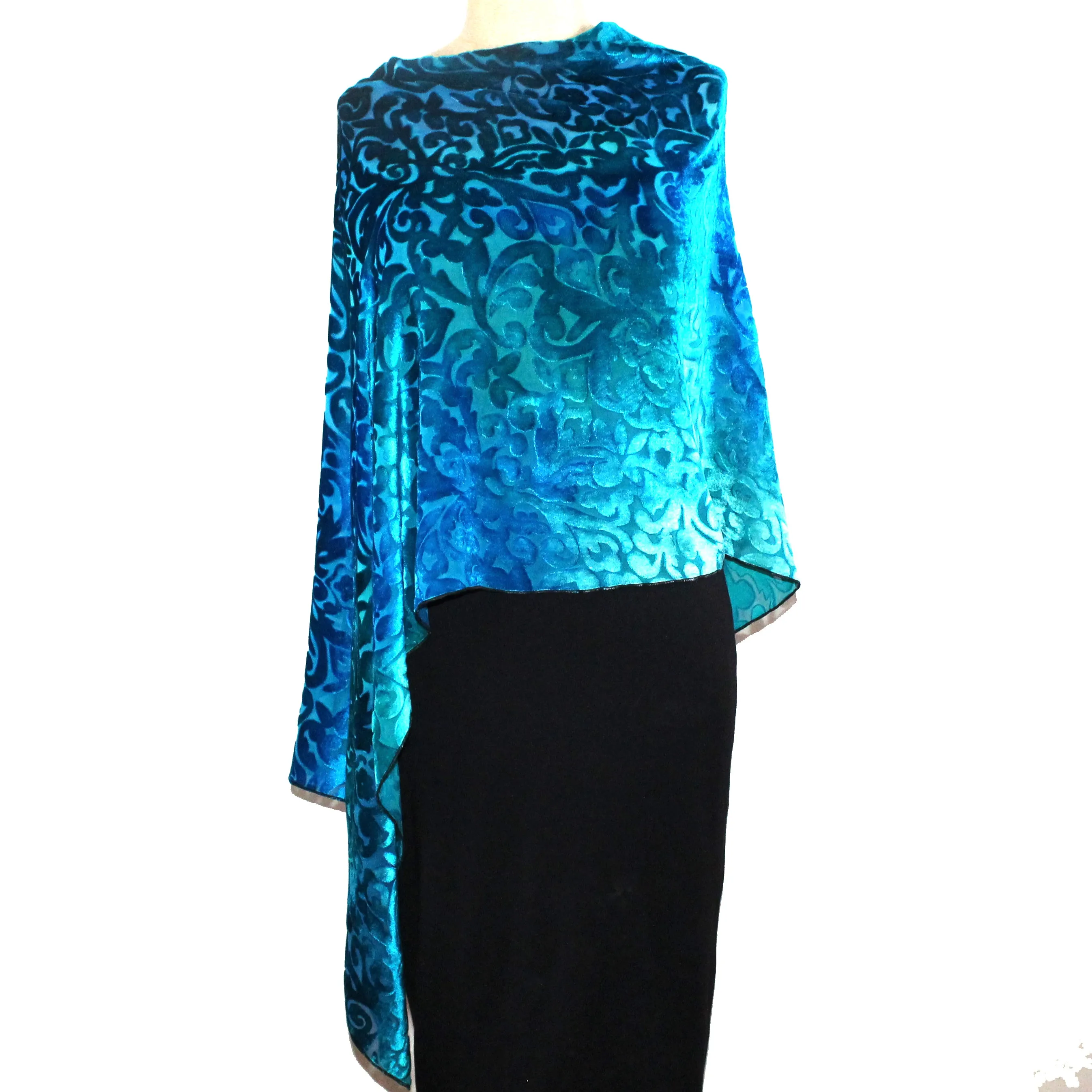 Kay Chapman Poncho, Cut Velvet, Baroque, Turquoise, OS