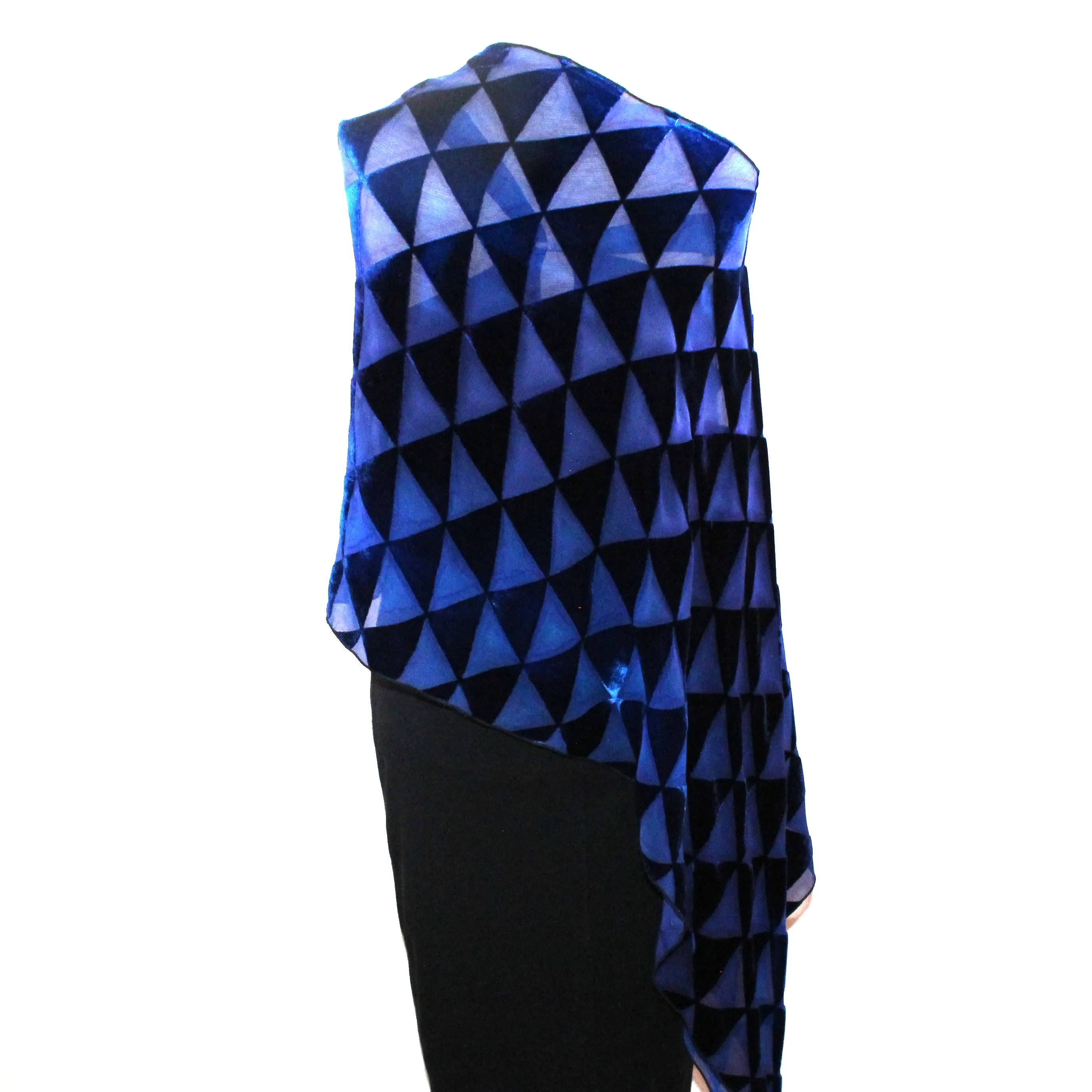 Kay Chapman Poncho, Cut Velvet, Triangle, Blues, OS