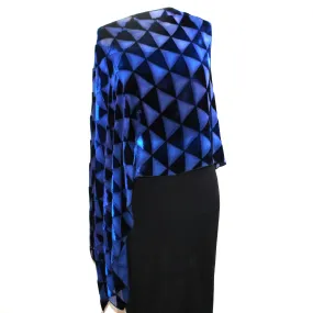 Kay Chapman Poncho, Cut Velvet, Triangle, Blues, OS