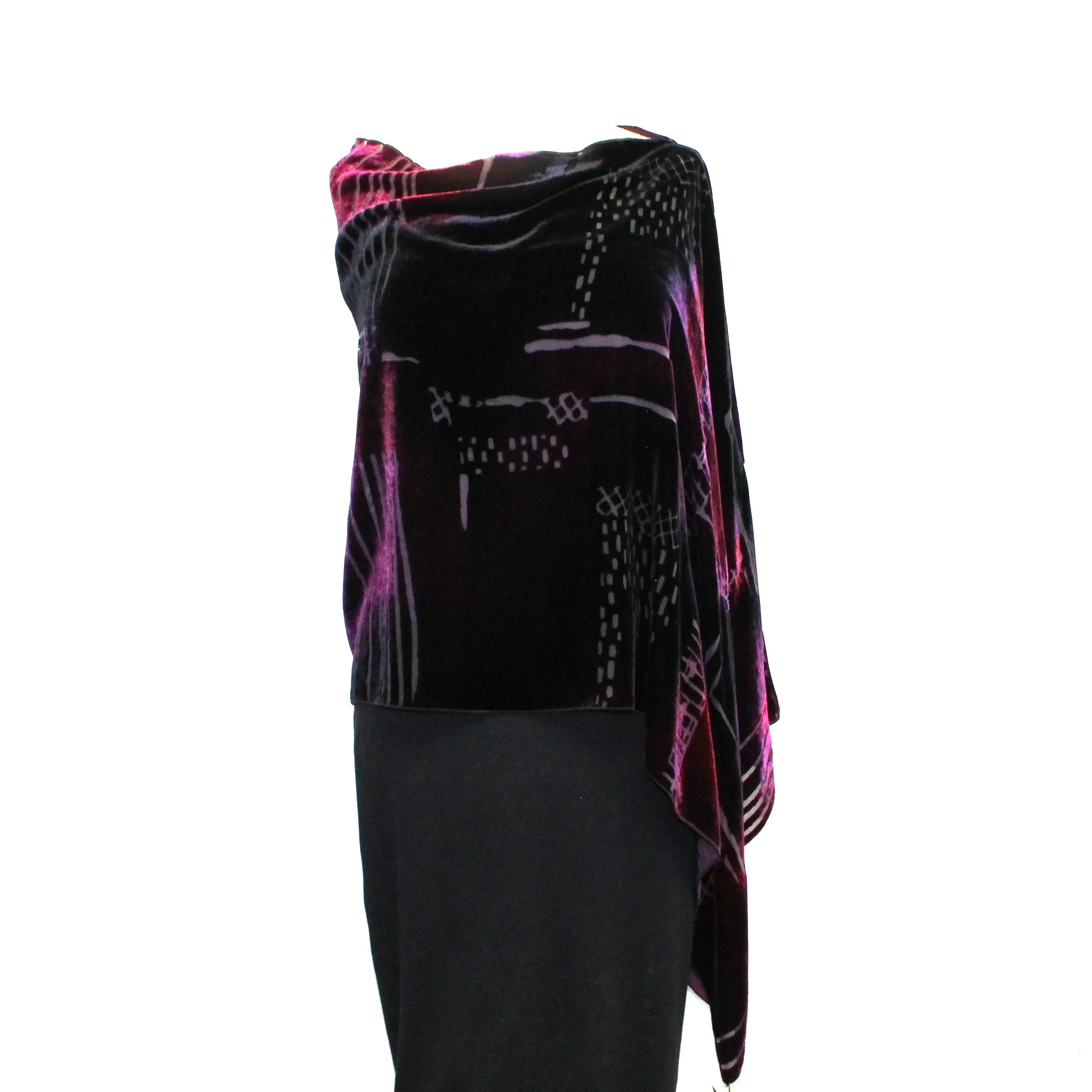 Kay Chapman Poncho, Velvet, Wine/Black, OS