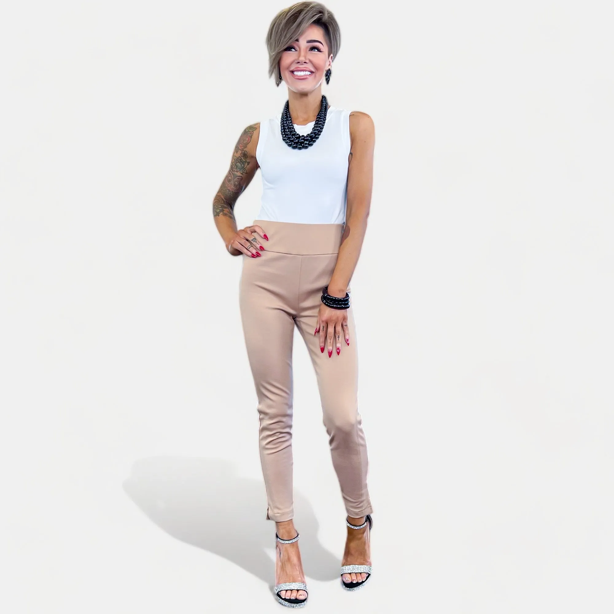 Khaki High Waisted Skinny Crop Pants [NO RETURNS]