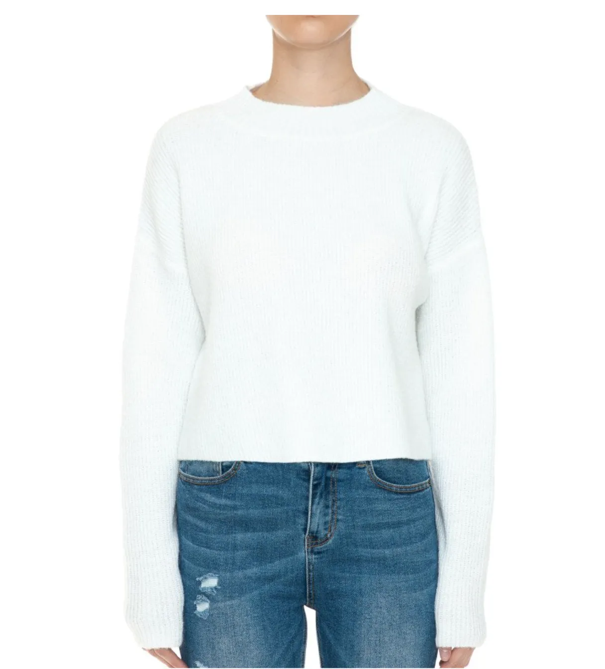 Knit Long Sleeve Crop Mock Neck Sweater