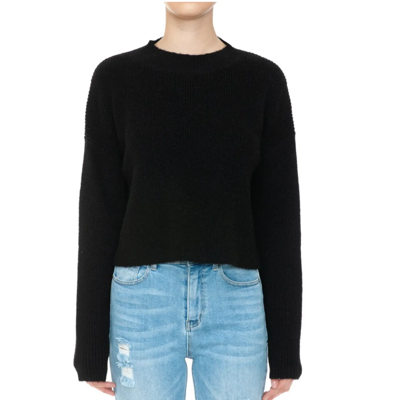 Knit Long Sleeve Crop Mock Neck Sweater