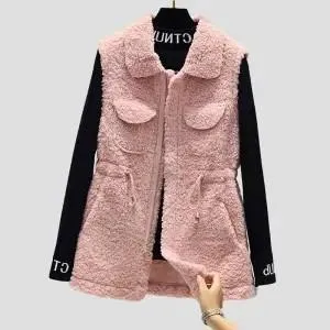 Lambswool Waistcoat Women Autumn Winter New Fur One-piece Vest Waistcoat Outer Wear Lamb Long Velvet Vest Jacket