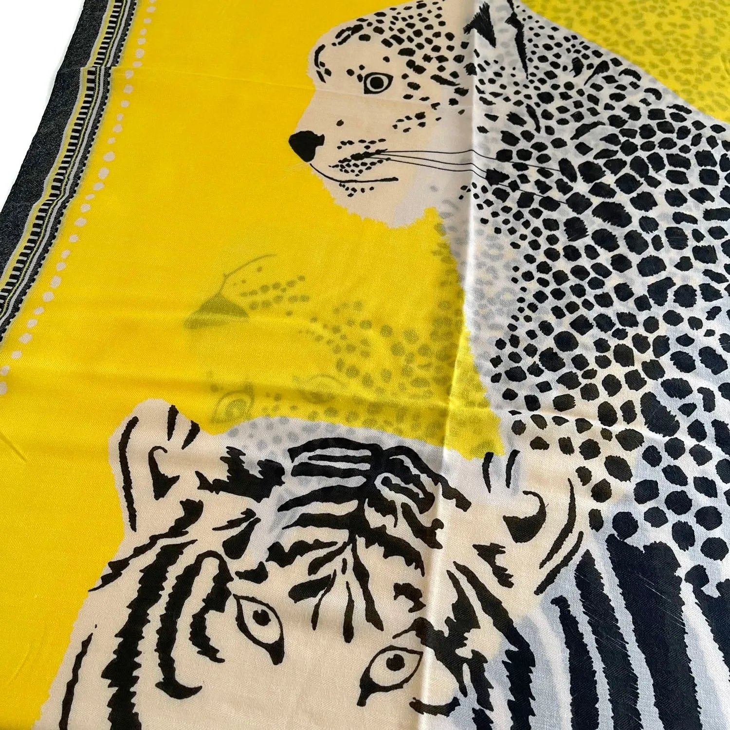 LARGE YELLOW TIGER AND LEOPARD PRINT SHAWL SCARF