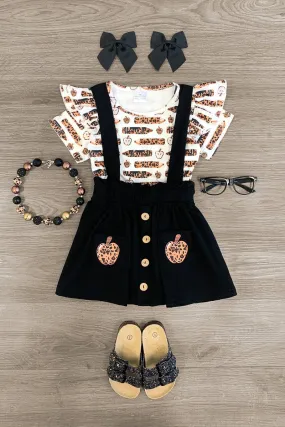 Leopard Pencil Apple Suspender Skirt Set