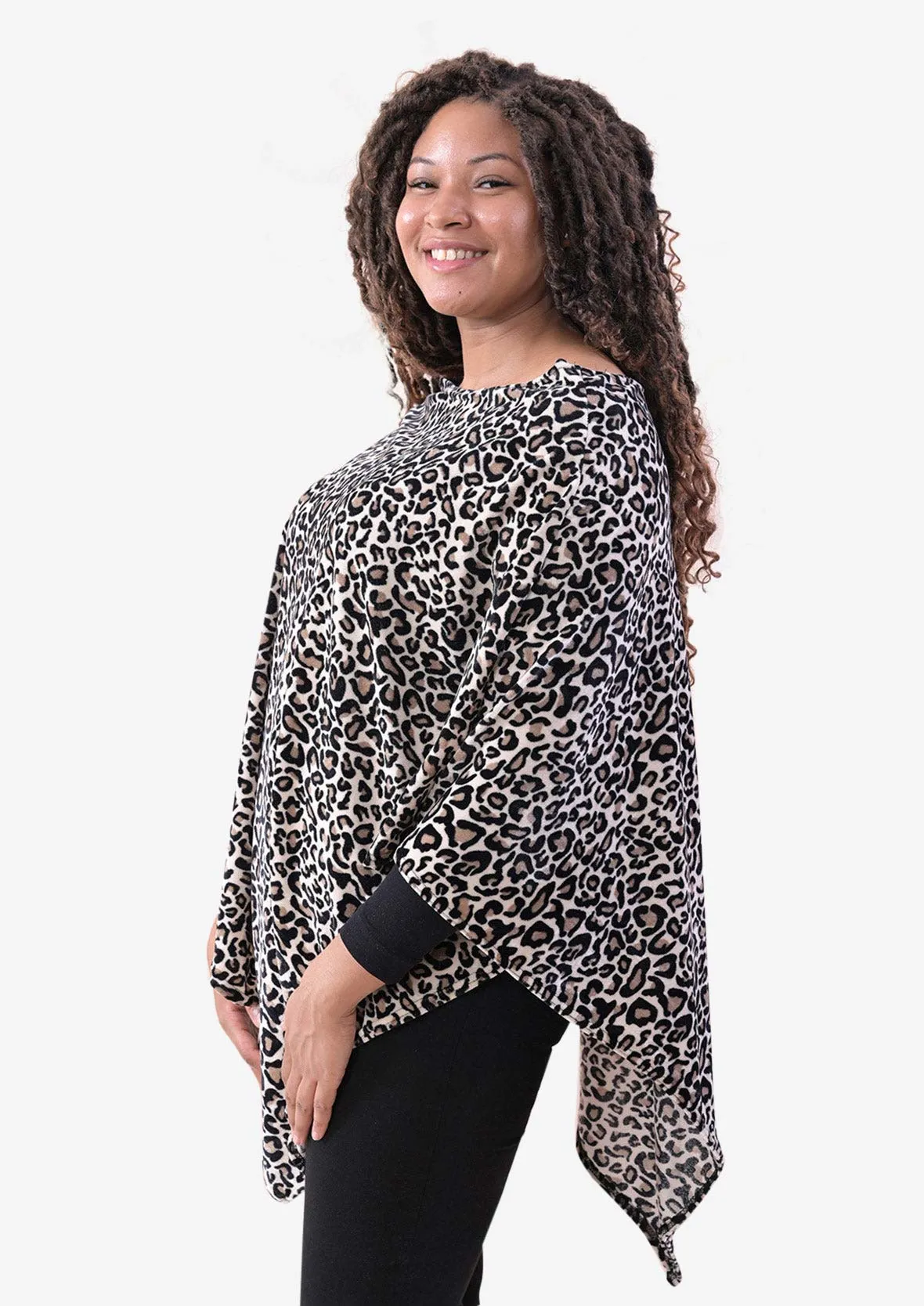 Leopard Printed Velvet Poncho