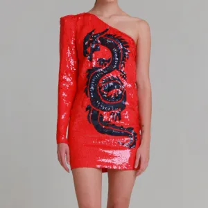 Liza Red Dragon Print Dress