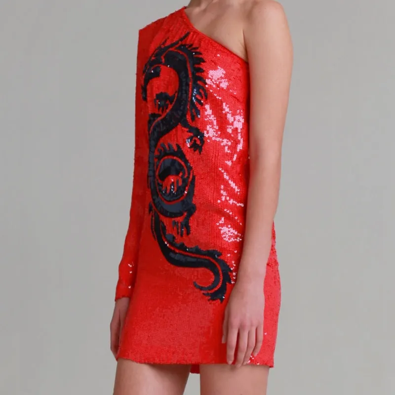 Liza Red Dragon Print Dress