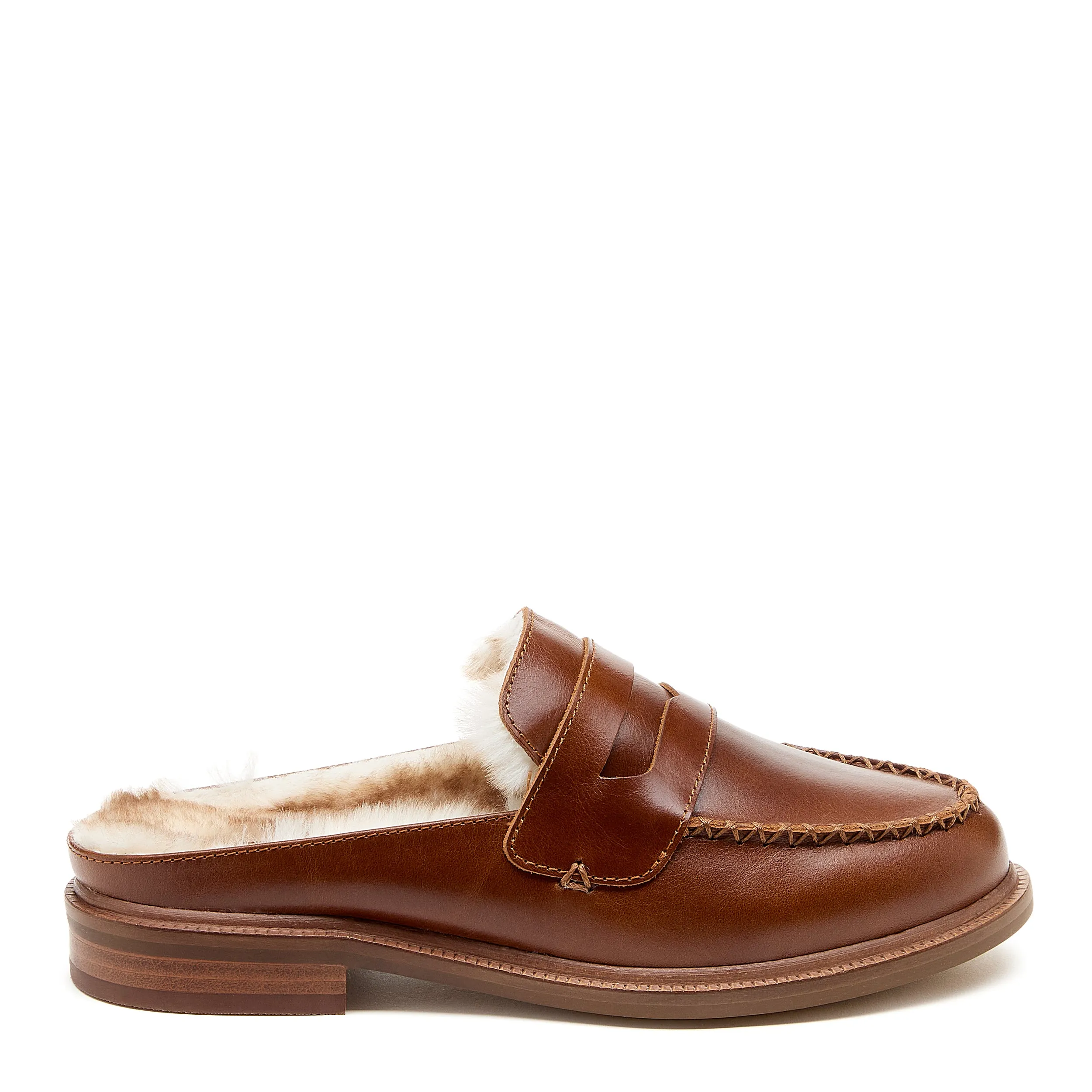 Lock Cognac Faux Fur Loafer Mules