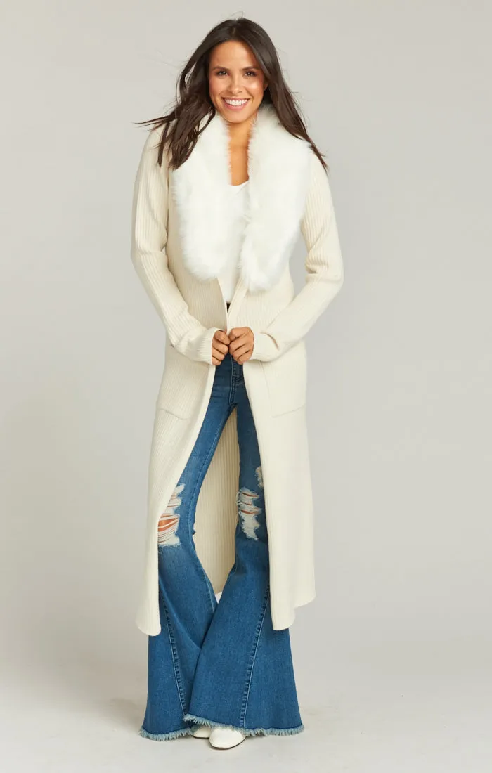 Lombardi Long Cardi ~ Snowy White Knit