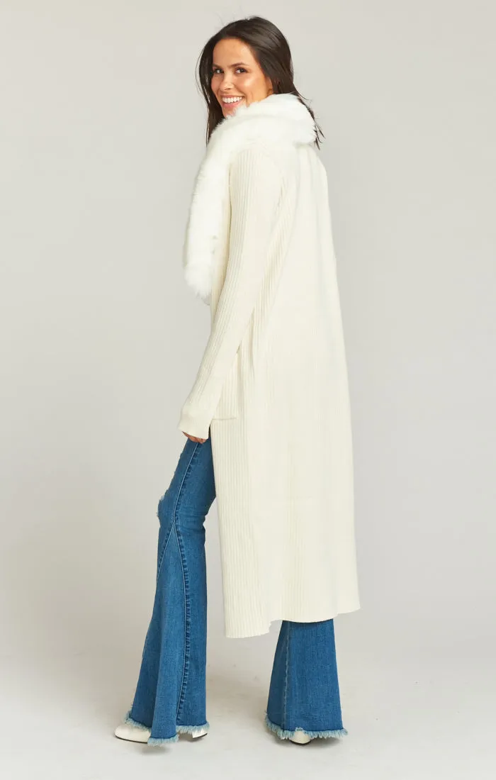 Lombardi Long Cardi ~ Snowy White Knit