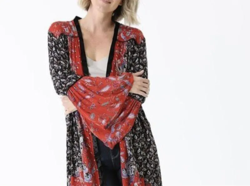 Long Sleeve Print Kimono Duster