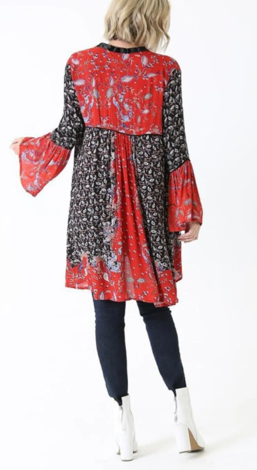 Long Sleeve Print Kimono Duster