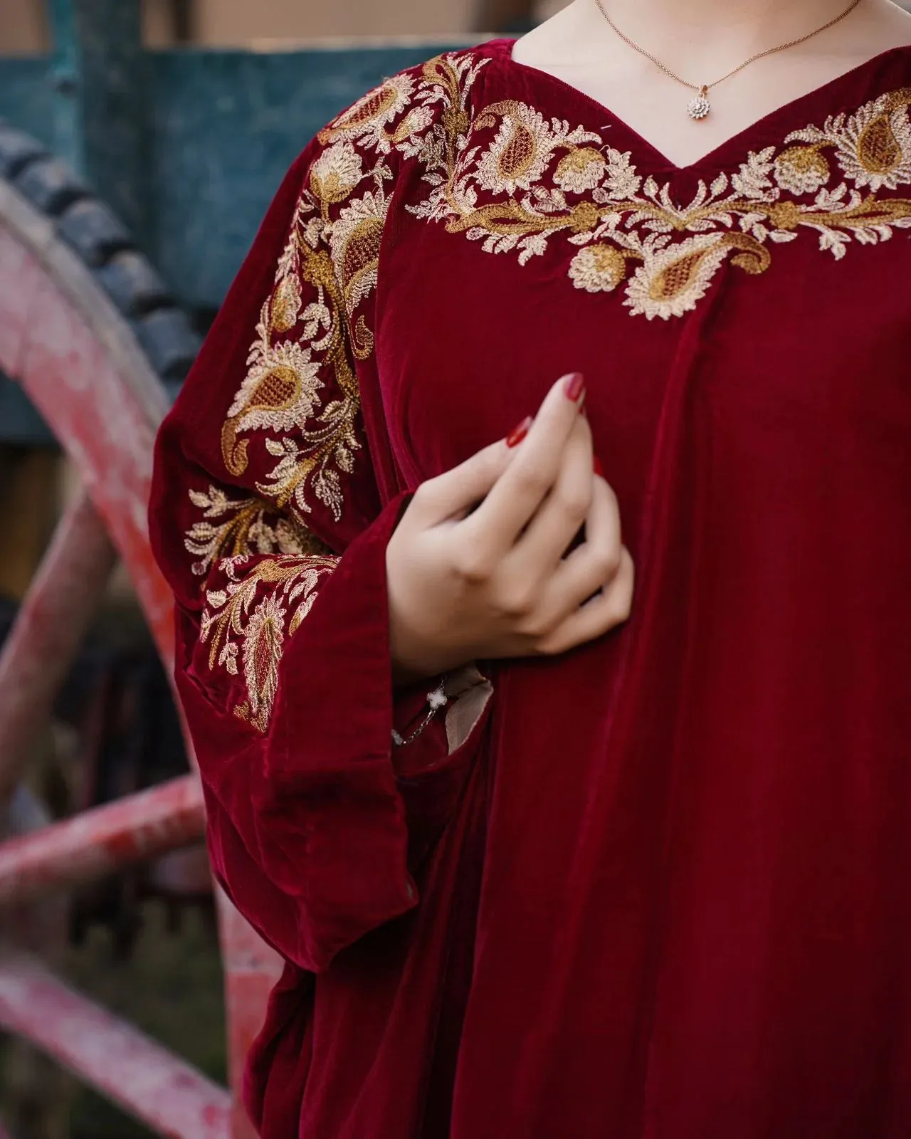 Maroon Velvet Poncho