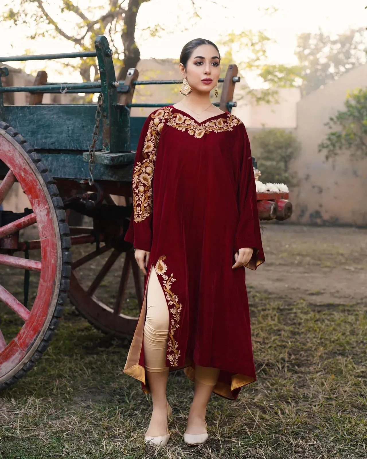 Maroon Velvet Poncho