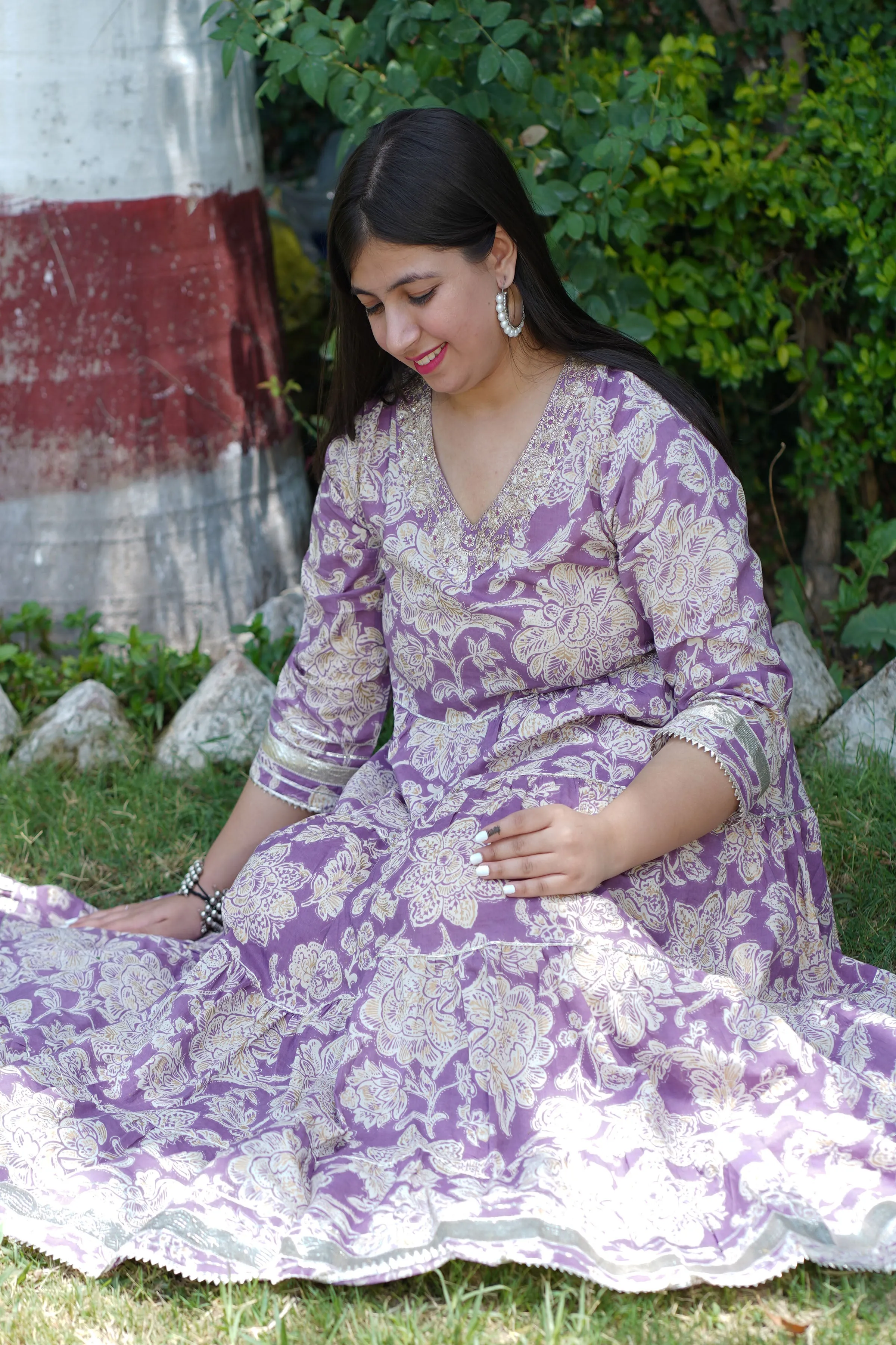 Mauve Printed Cotton Dress