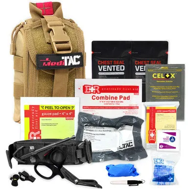 MediTack IFAK Molle-Eagle Type Tactical Trauma Kit Feat. Rip-Away Velcro Fastener, SOF Tourniquet, Celox Bleeding Control Granules And Pressure Bandage, Bleeding Control Kit