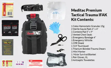 MediTack IFAK Molle-Eagle Type Tactical Trauma Kit Feat. Rip-Away Velcro Fastener, SOF Tourniquet, Celox Bleeding Control Granules And Pressure Bandage, Bleeding Control Kit