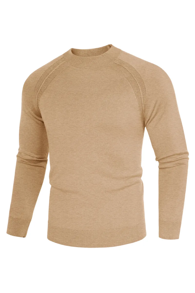 Men Half High-Neck Sweater Long Raglan Sleeve Ribbed Cuff Pullover Knitwear