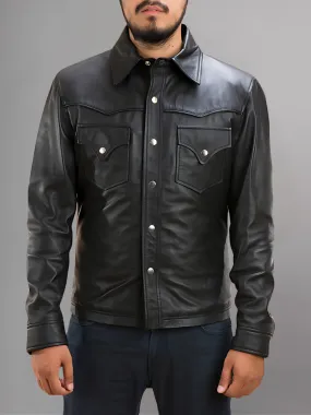 Men Real Black Soft Leather Shirt Jacket Suede Slim Fit Men Vintage