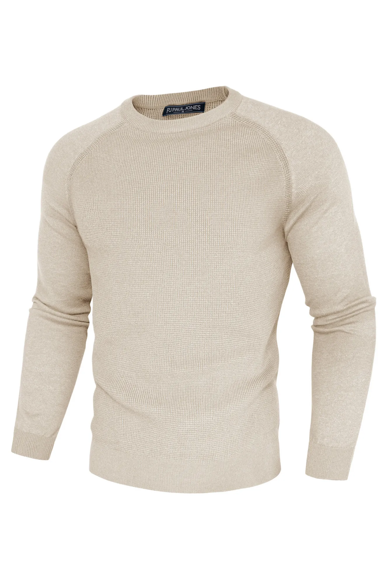 Men Waffle Textured Sweater Long Raglan Sleeve Crew Neck Pullover Knitwear