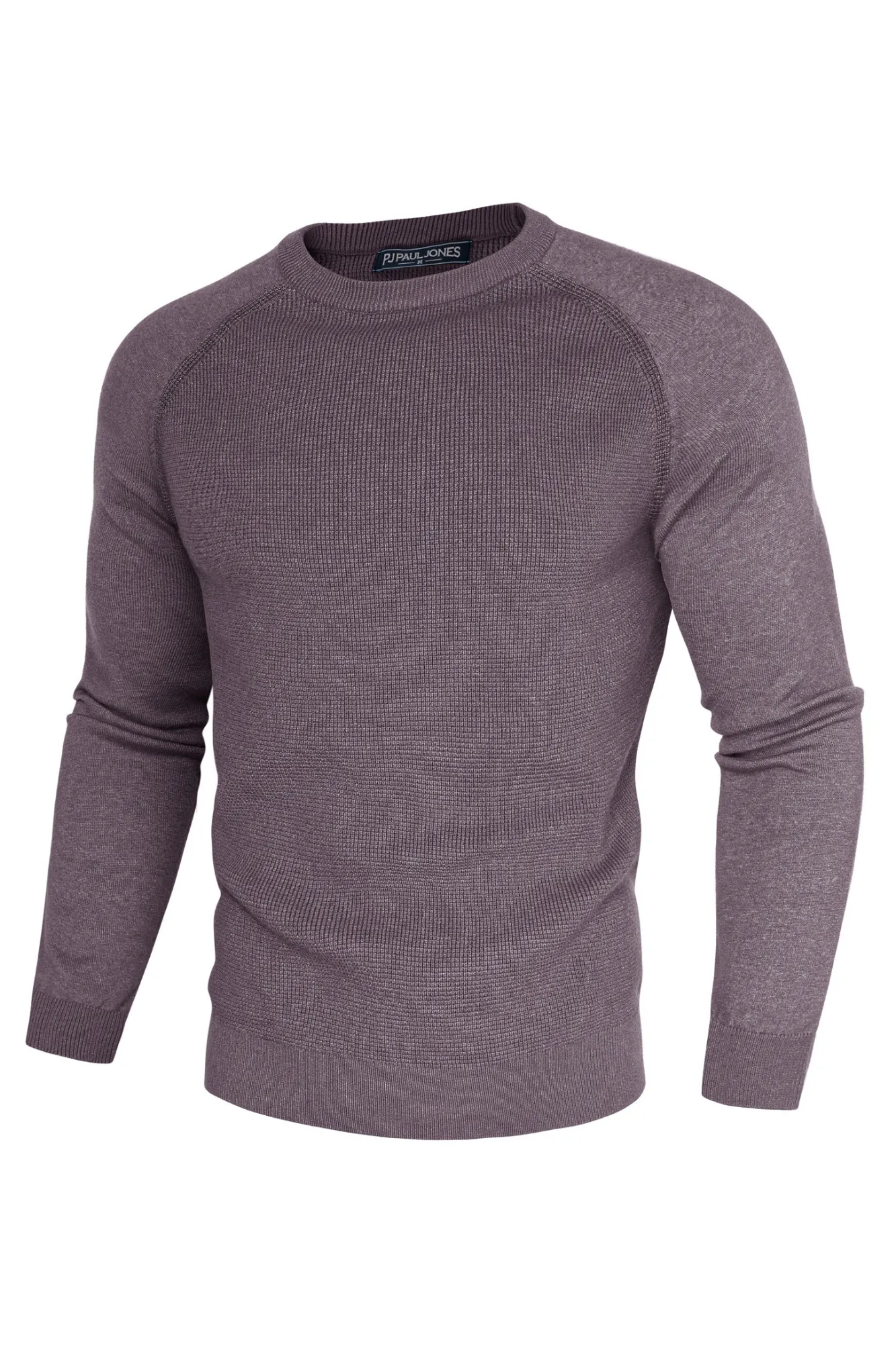 Men Waffle Textured Sweater Long Raglan Sleeve Crew Neck Pullover Knitwear