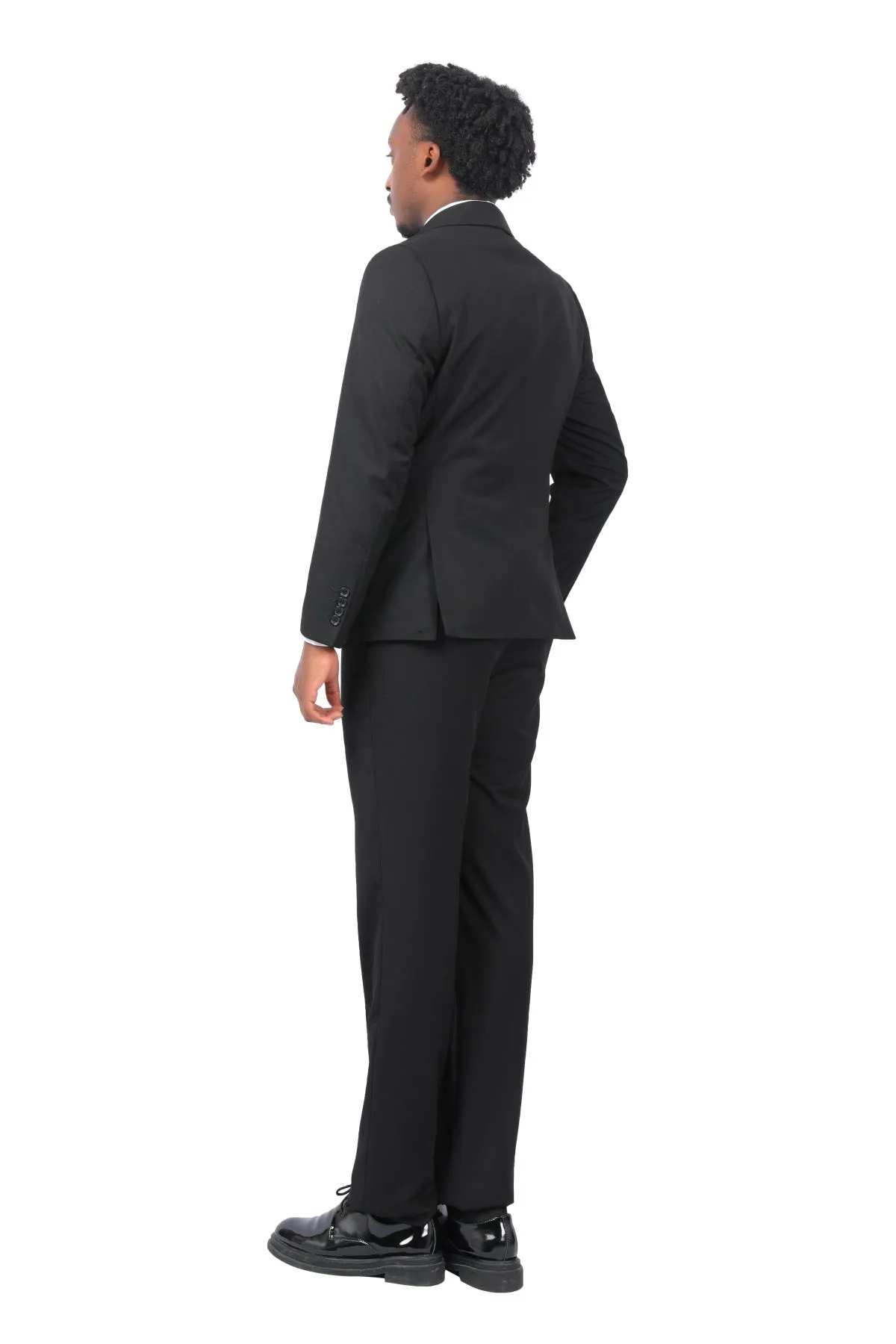 Men's 3-Piece Fashion One Button Color-Blocking Suit Black