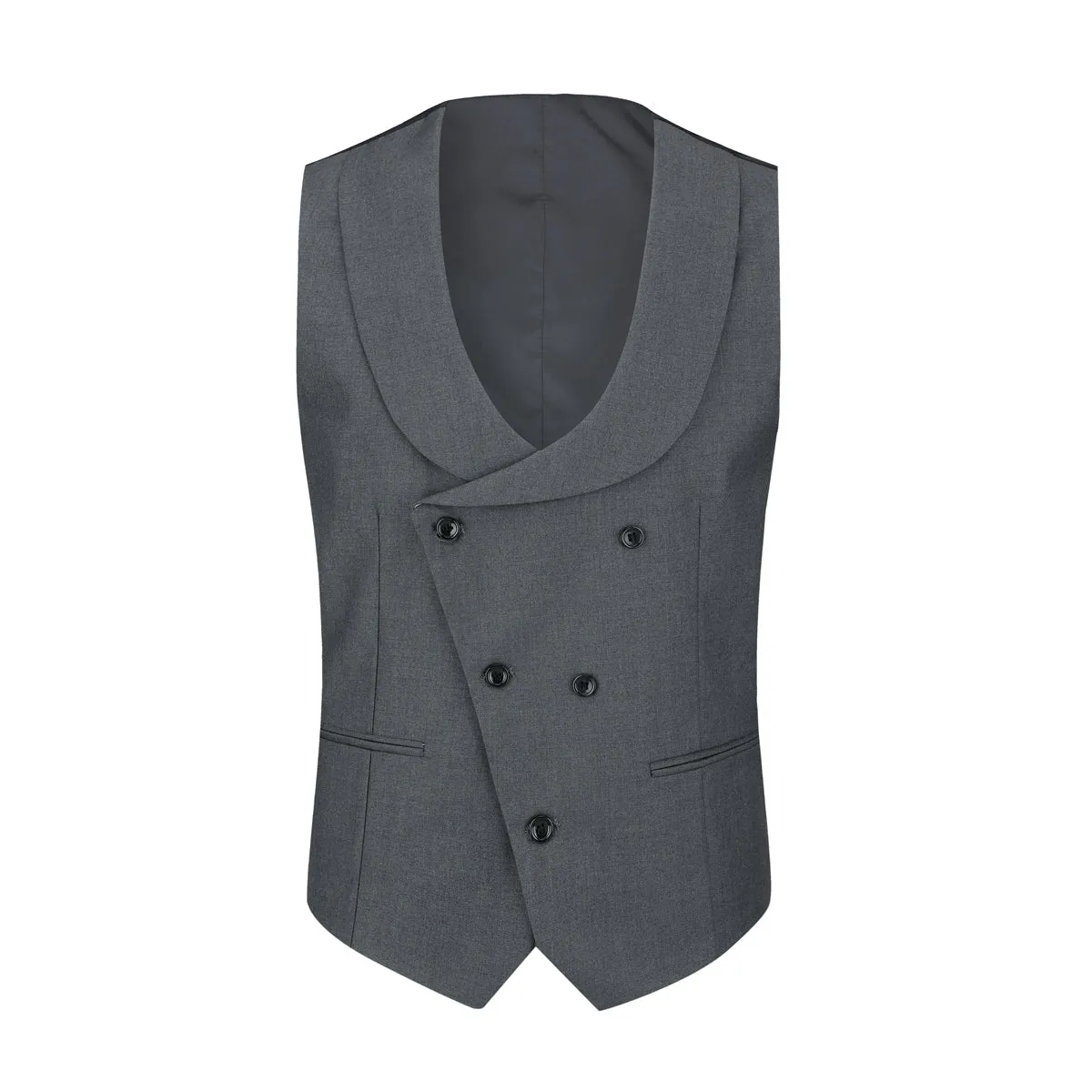 Men's 3-Piece Fashion One Button Color-Blocking Suit Grey