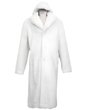 Mens Overcoat - Topcoat For Men - Winter Fabric - Men's Long Length Faux Fur Coat Full Length Overcoat ~ Long Men's Dress Topcoat - Winter Coat   Arctic White