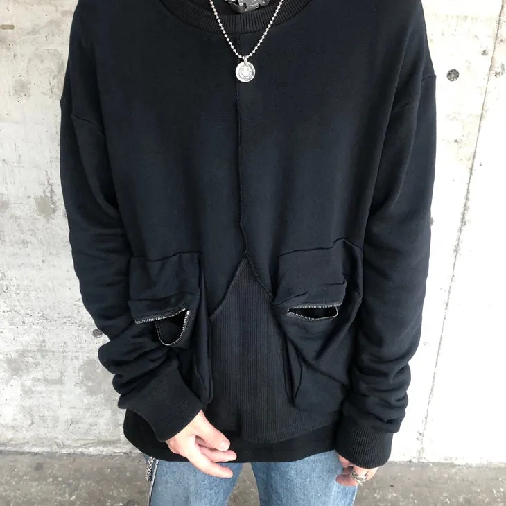 Men's Oversized Double Pocket Drop Shoulder Pullover Sweater