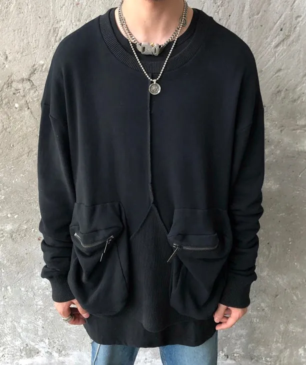 Men's Oversized Double Pocket Drop Shoulder Pullover Sweater