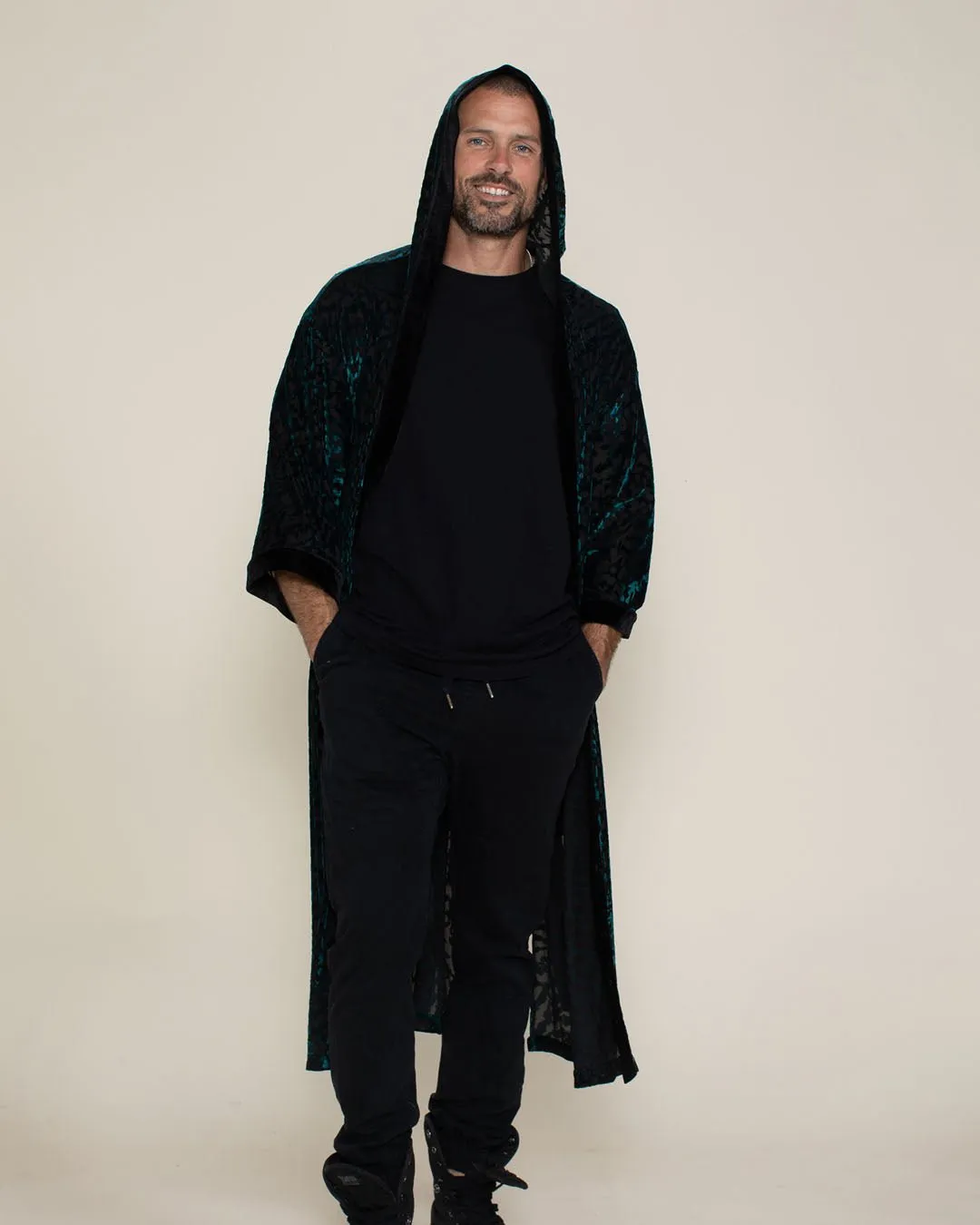 Men's Velvet Kimono | Emerald Green Tiger