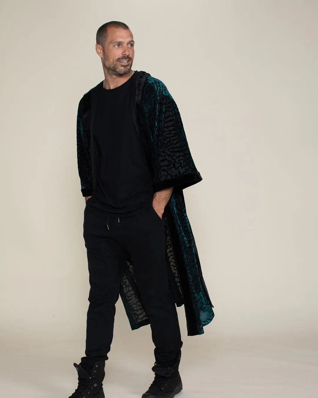 Men's Velvet Kimono | Emerald Green Tiger