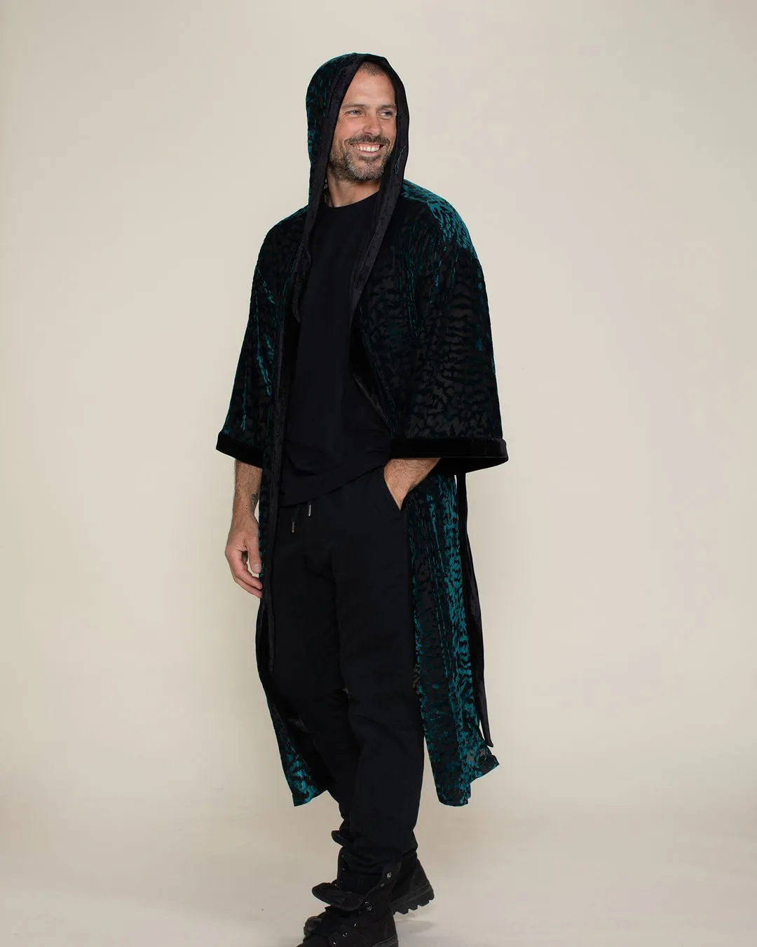 Men's Velvet Kimono | Emerald Green Tiger