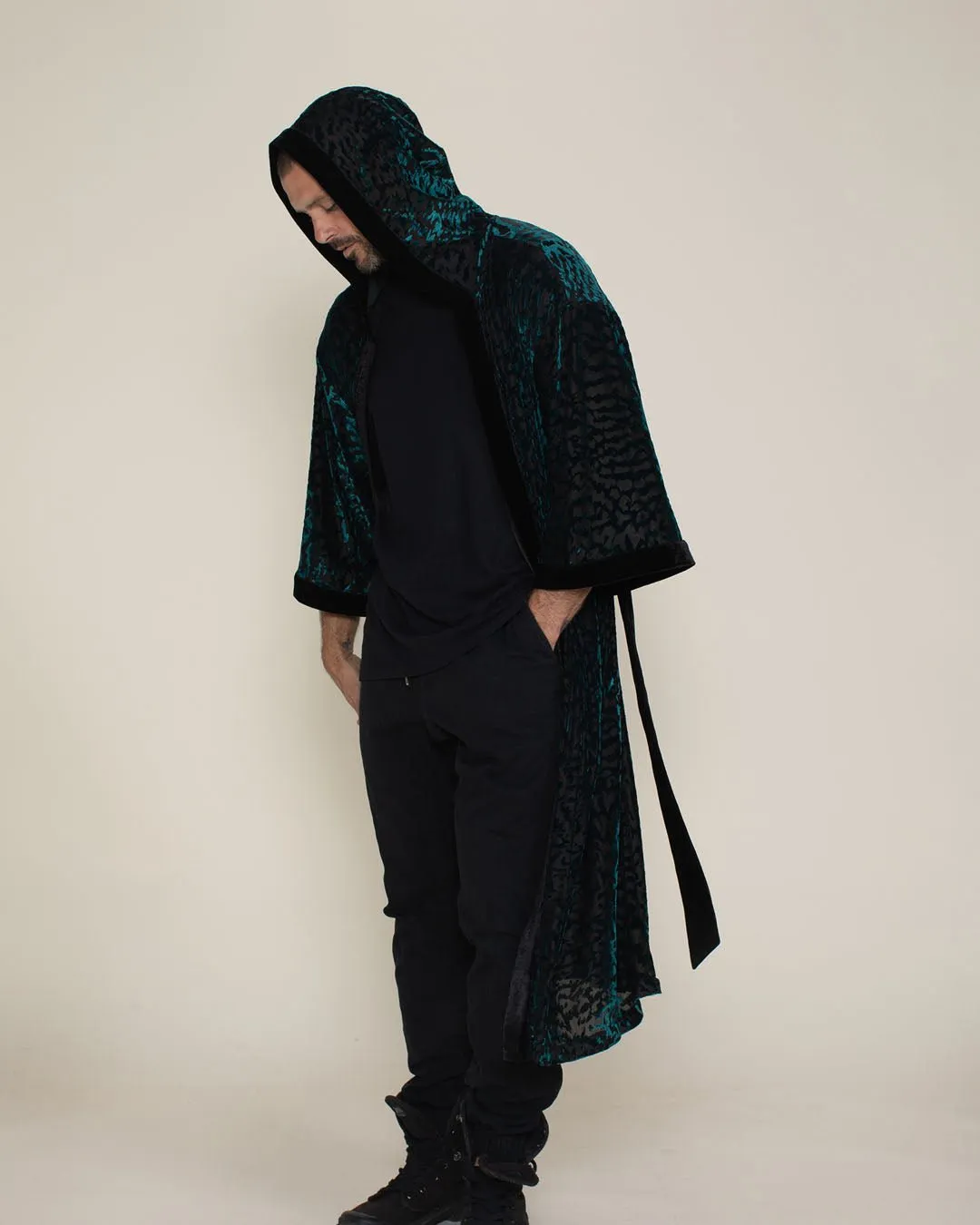 Men's Velvet Kimono | Emerald Green Tiger