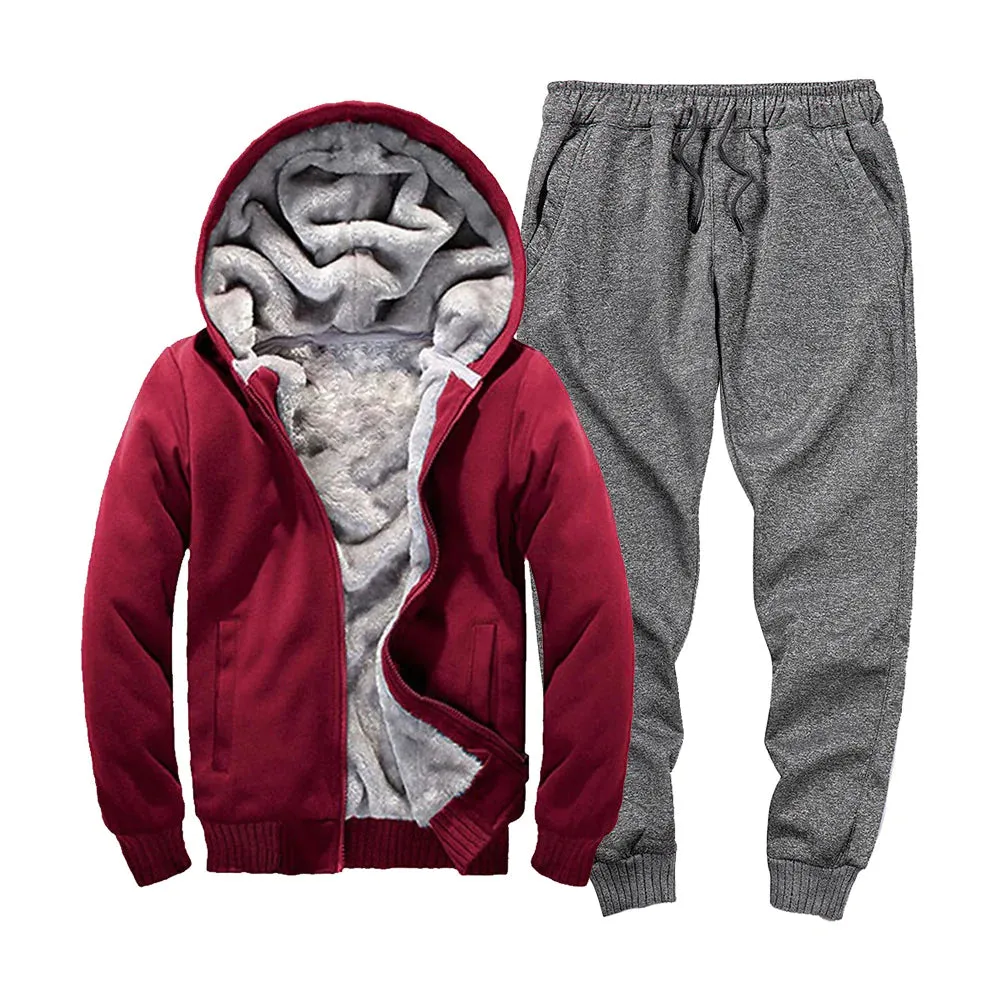 Men's Winter Thickened Velvet Cardigan Hoodies Joggers Two-Piece Set