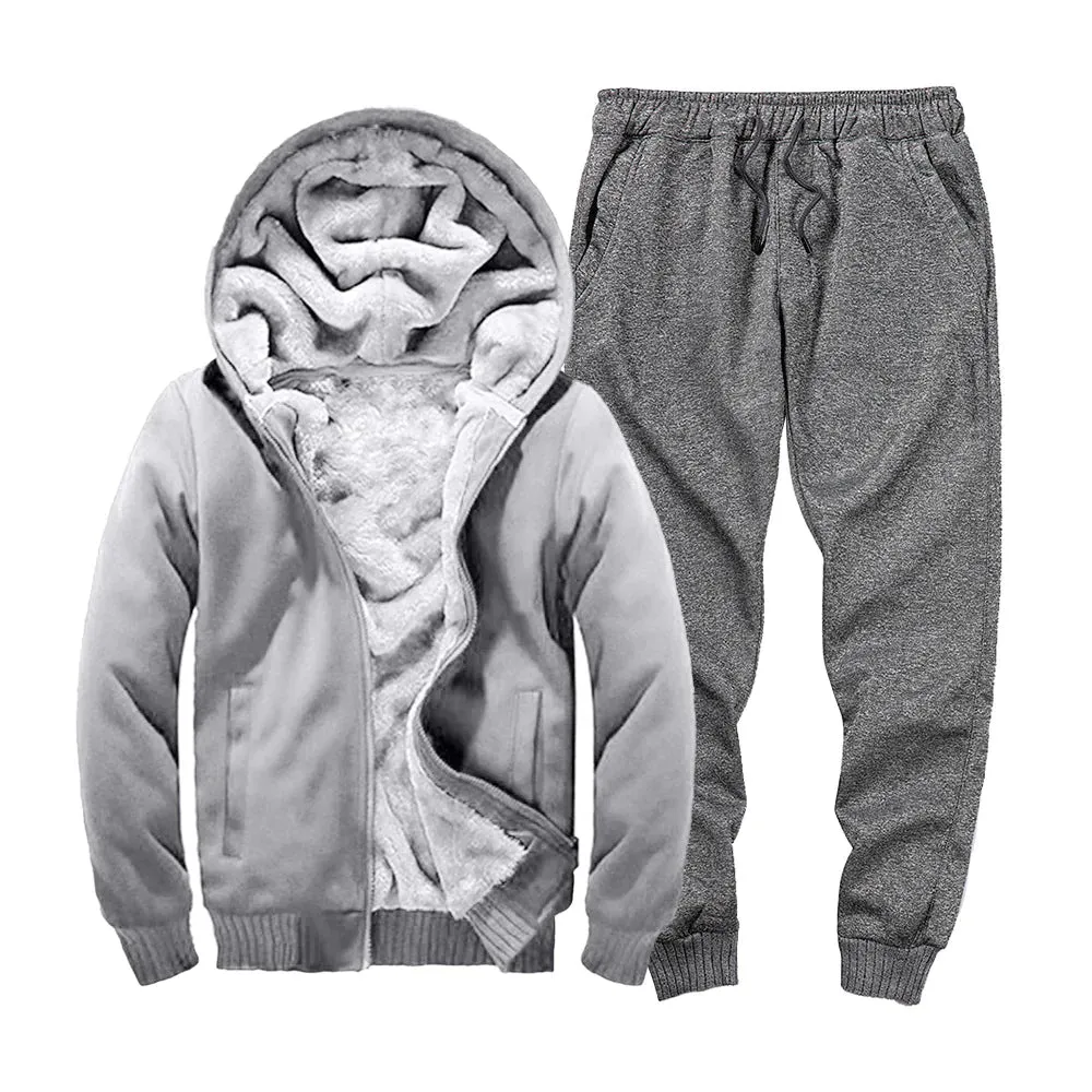 Men's Winter Thickened Velvet Cardigan Hoodies Joggers Two-Piece Set