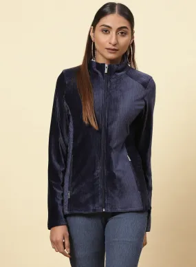 Midnight Blue Velvet Zipper Jacket